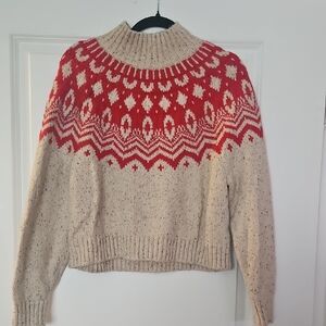 Old Navy Red and Cream Turtleneck Sweater